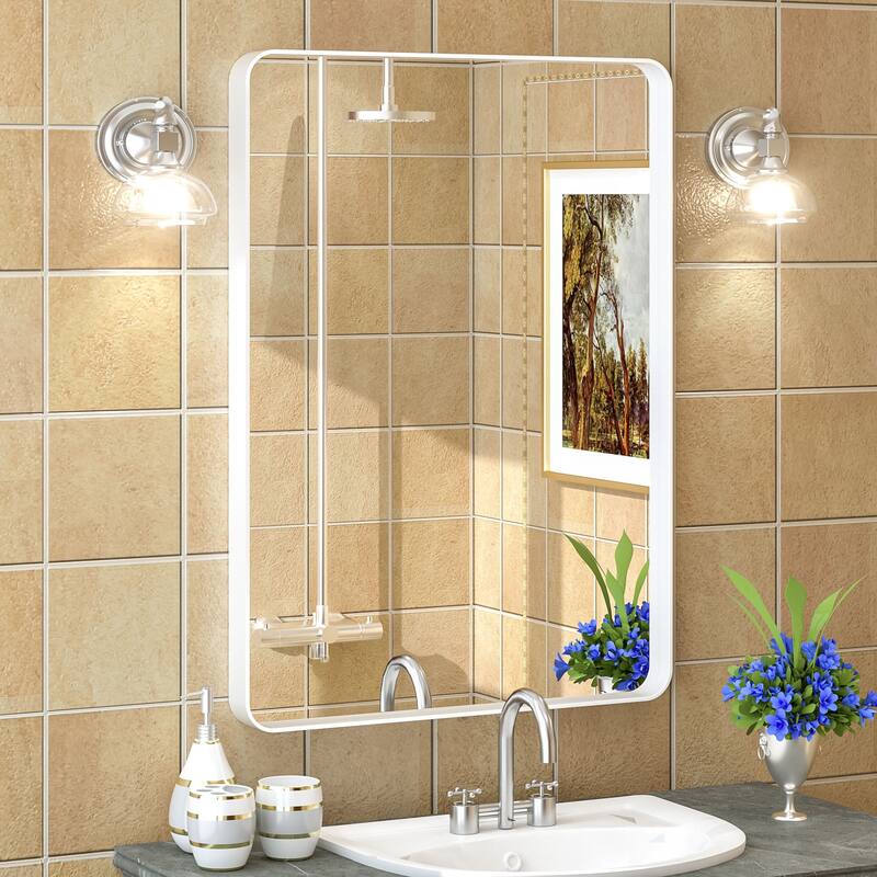 Modern Metal Frame Wall Mounted Bathroom Vanity Mirror - 30x22 - White