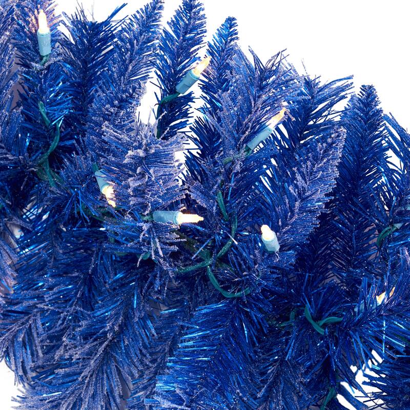 Blue Christmas Garland 6ft with Warm White LED Lights - Holiday Decor - 72