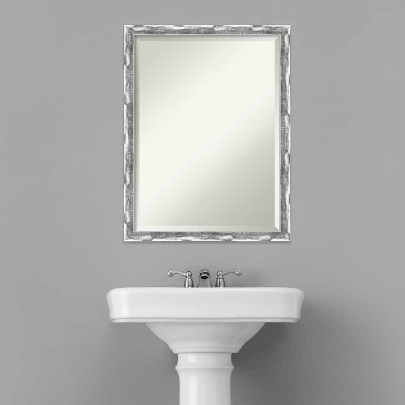 Beveled Bathroom Wall Mirror - Scratched Wave Chrome Frame - Scratched Wave Chrome