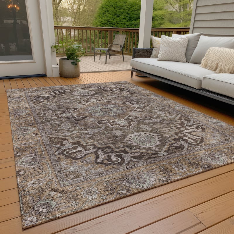 Machine Washable Indoor/Outdoor Traditional Medallion Chantille Rug - Brown - 2'6" x 3'10"
