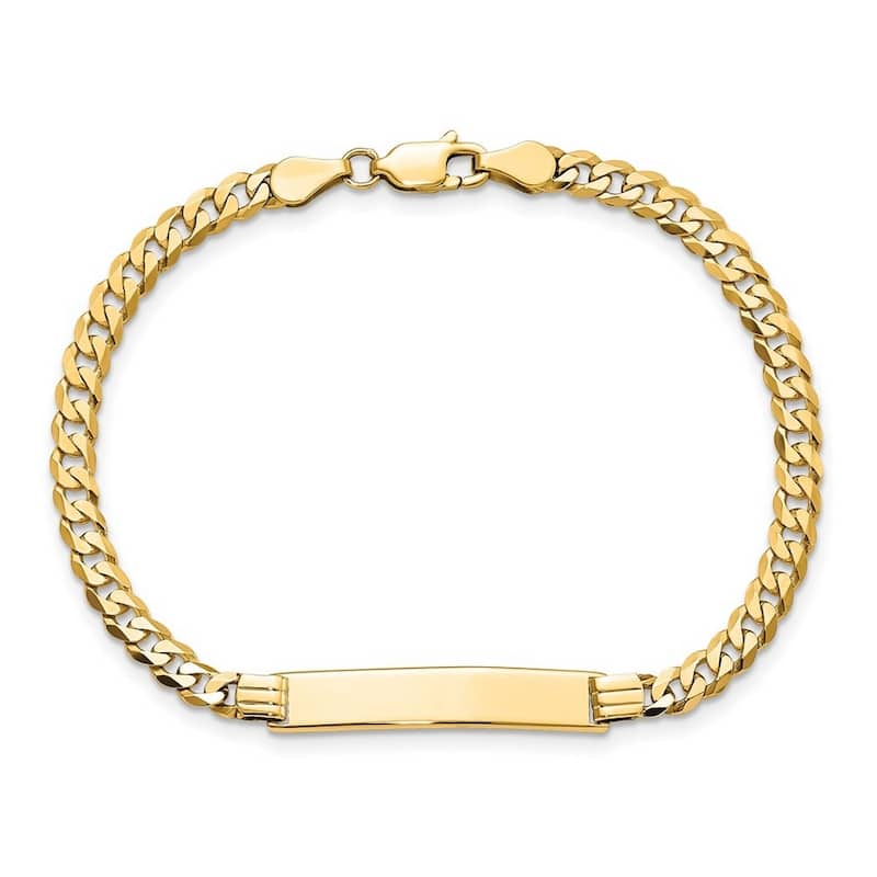 Curata 5.5mm 14k Yellow Gold Engravable Flat Curb Link ID Bracelet