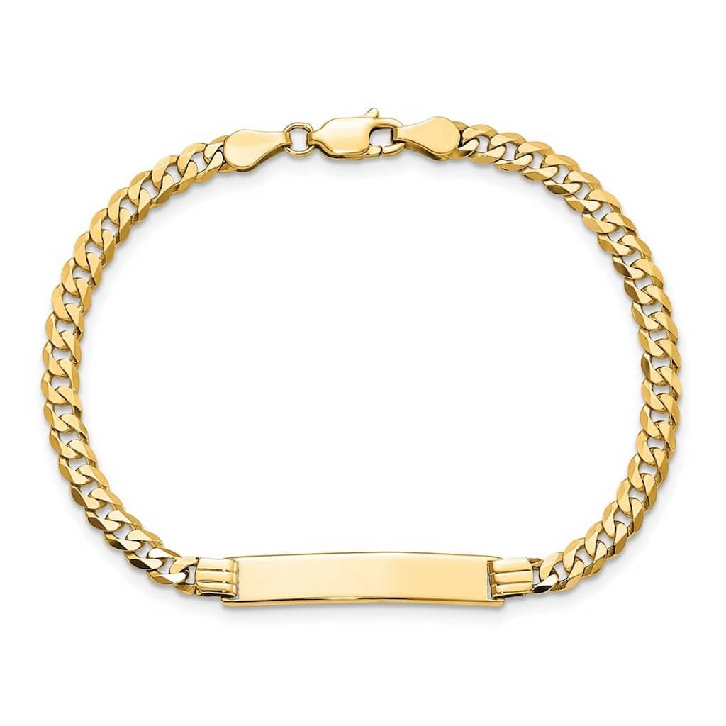 Curata 5.5mm 14k Yellow Gold Engravable Flat Curb Link ID Bracelet