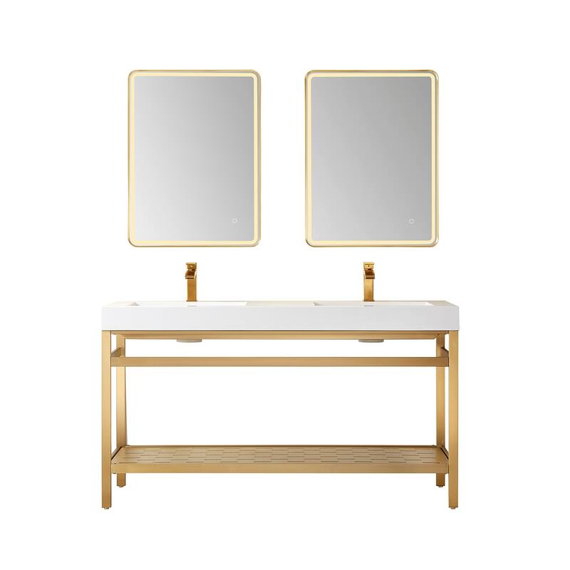 Miseno MV702860M Ablitas 60" Free Standing Double Basin Vanity Set - Brushed Gold / White - Goldtone Finish