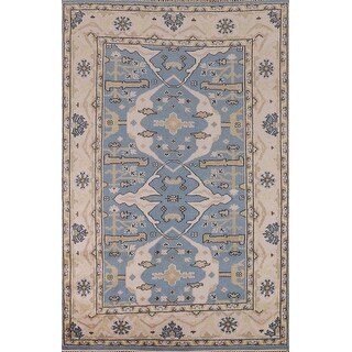 Light Blue Oushak Indian Area Rug Hand-Knotted Bedroom Wool Carpet - 6 ...