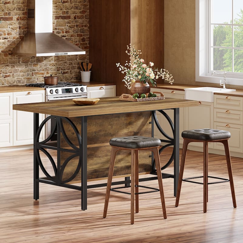 63'' Kitchen Island with Storage, Industrial Bar Table with 2 Shelves