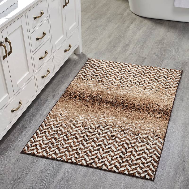 Better Trends 100% Micro Polyester Knitted Bathroom Rugs - Casablanca Collection with Chevron Pattern, Machine Washable Bath Mat - 30" x 50" Rectangle - Brown