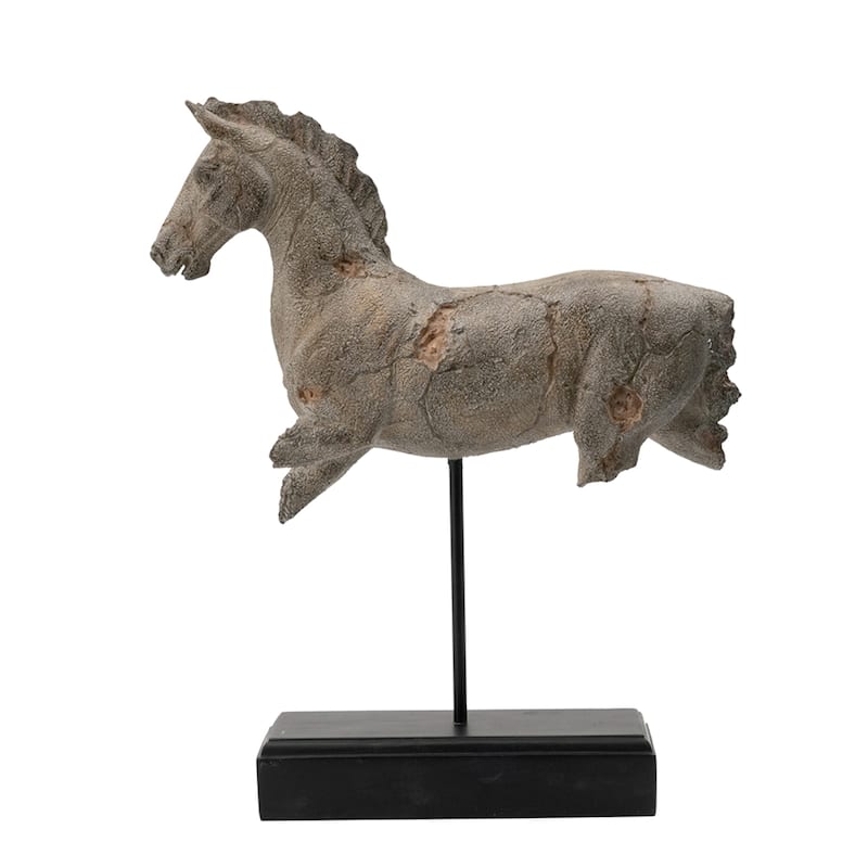 Antique Style Horse Statue on Stand - 17" - Gray