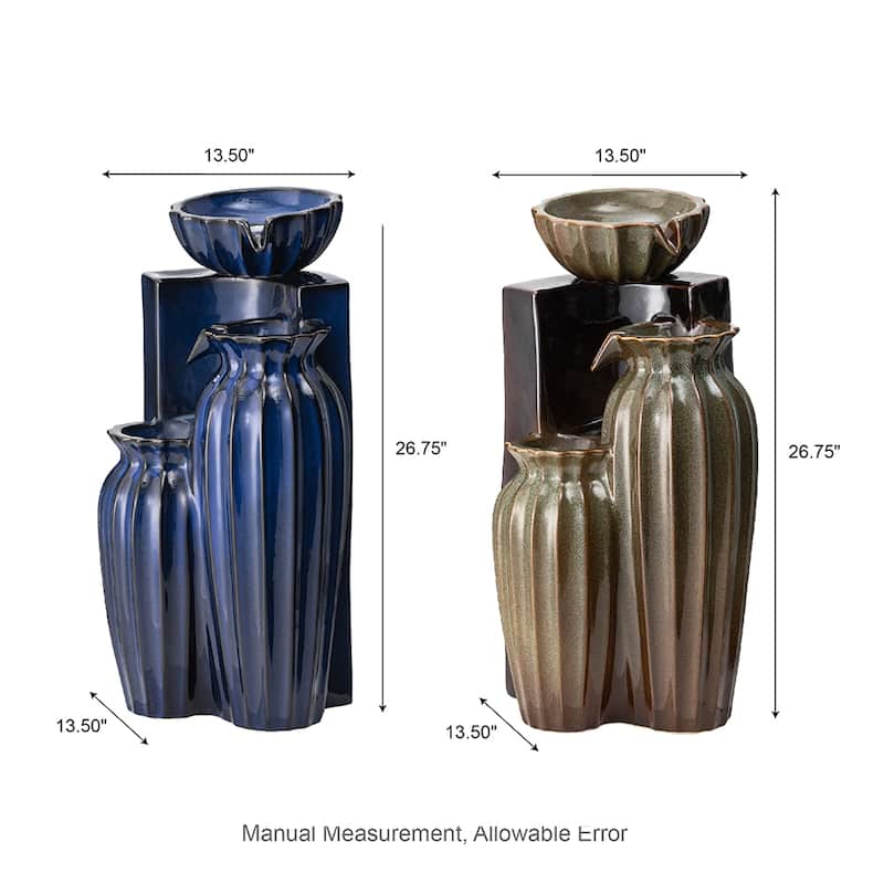 Glitzhome 27"H/35"H 3-Tier or 4-Tier Embossed Pattern LED Ceramic Pots Fountain