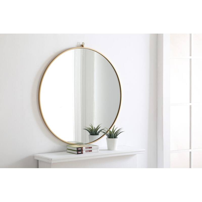 Carson Carrington Labbemala Metal Framed Round Wall Mirror - 42" Diameter - Brass