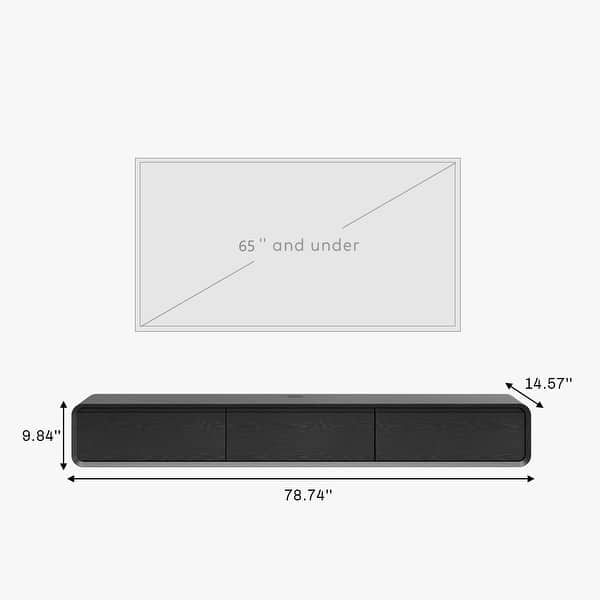 dimension image slide 8 of 12, Floating Modern TV Stand for Living Room, Wall-Mounted Entertainment Center with Storage Drawers, Solid Wood, Fully-Assembled