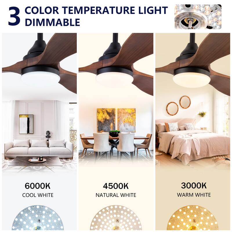 52" Ceiling Fans w/ Lights, Dimmable LED, Remote Control Reversible DC Motor