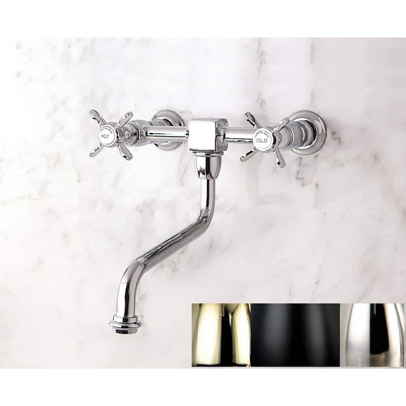 Kingston Brass Vintage Cross Handle Wall-Mounted Solid Brass Vessel Bathroom Faucet