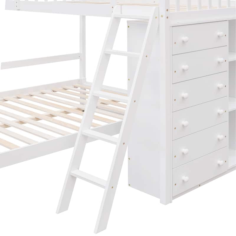 Twin Over Full Bunk Bed With Six Drawers