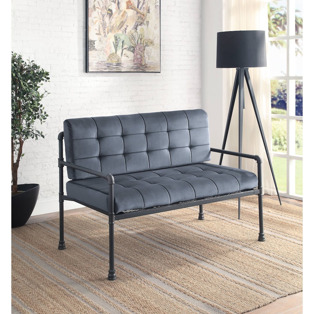 Gray Velvet & Sandy Gray Finish Loveseat