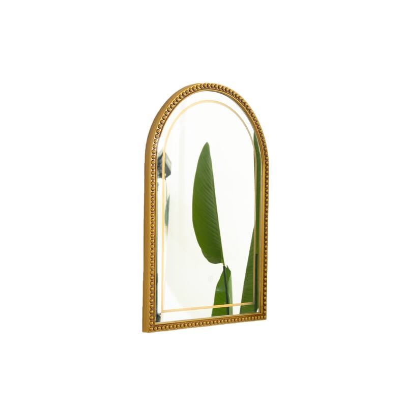 Avri Golden Beaded Retro Arch PU Decorative Mirror - Bathroom, Bedroom, Living Room - Silver