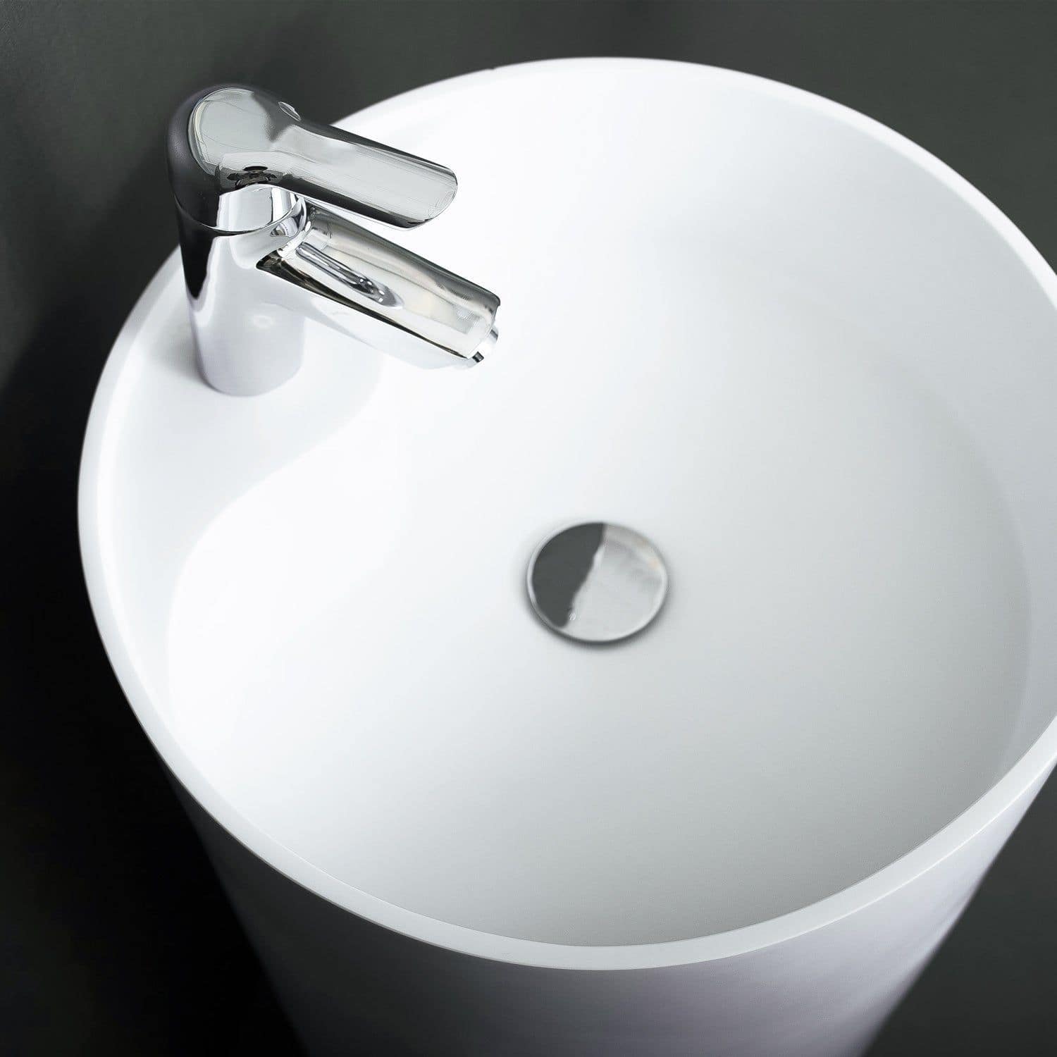 DAX Solid Surface Round Pedestal Freestanding Bathroom Basin, Matte