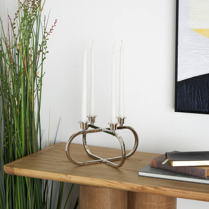 Stainless Steel Metal Geometric Overlapping Oval Candelabra - Silver - CosmoLiving by Cosmopolitan