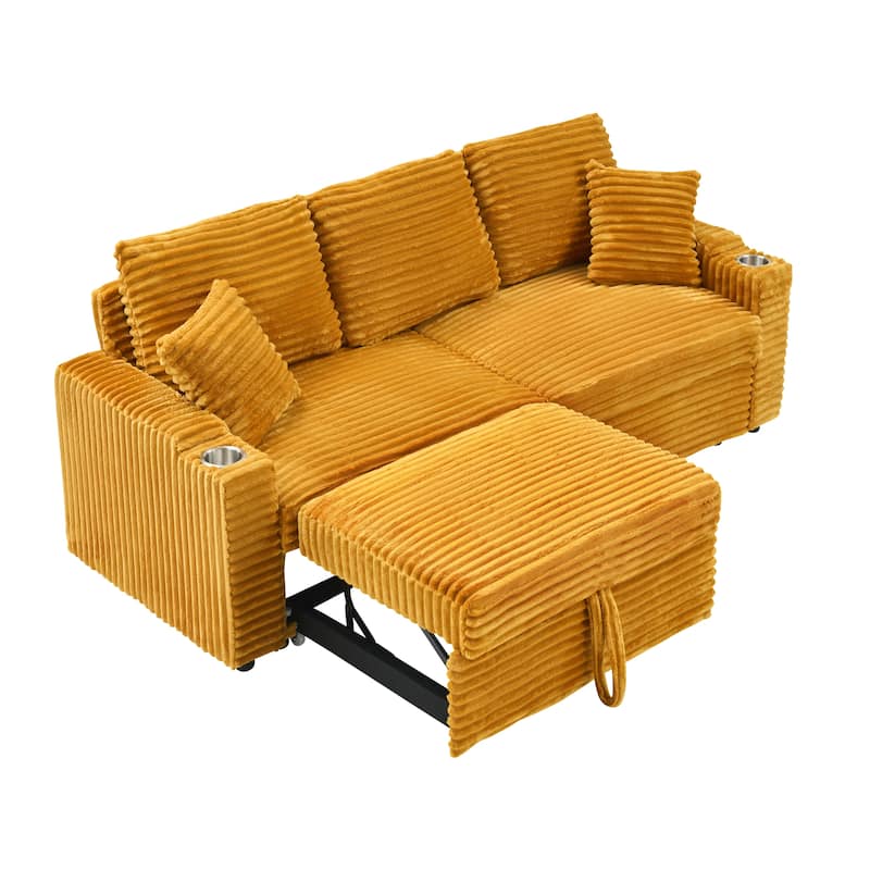 Roomfitters Corduroy Pull Out Sofa Bed with Cup Holders, 2-in-1 Folding Couch for Space Saving Living Room Comfort
