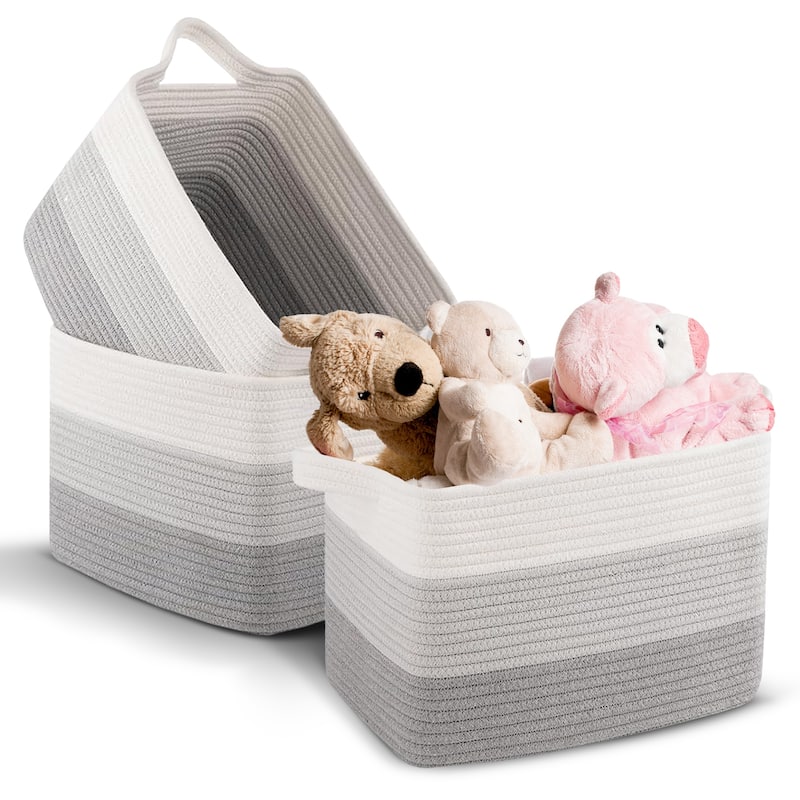 Cheer Collection 3 Piece Cotton Rope Storage Basket Set for Home Organization