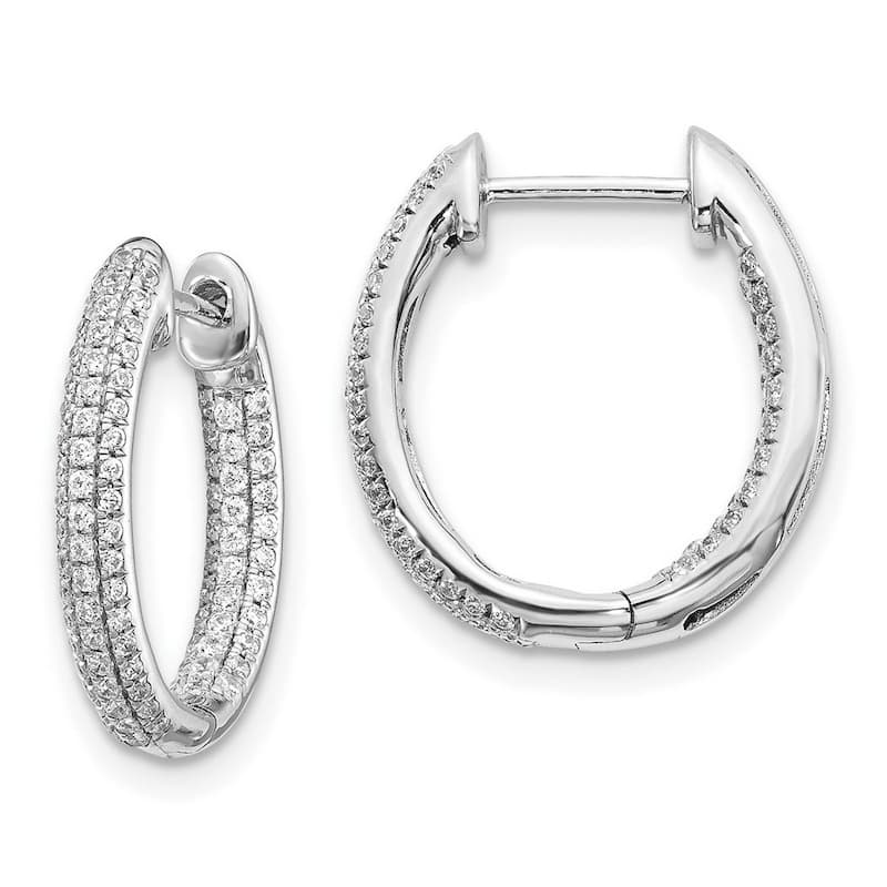 Curata 14k White Gold Diamond In out Hinged Hoop Earrings - 17x15mm Wide 2mm Thick