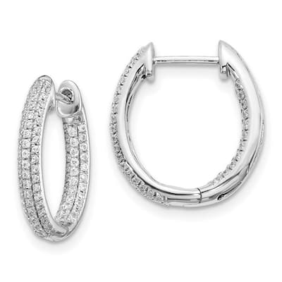 Curata 14k White Gold Diamond In out Hinged Hoop Earrings - 17x15mm Wide 2mm Thick