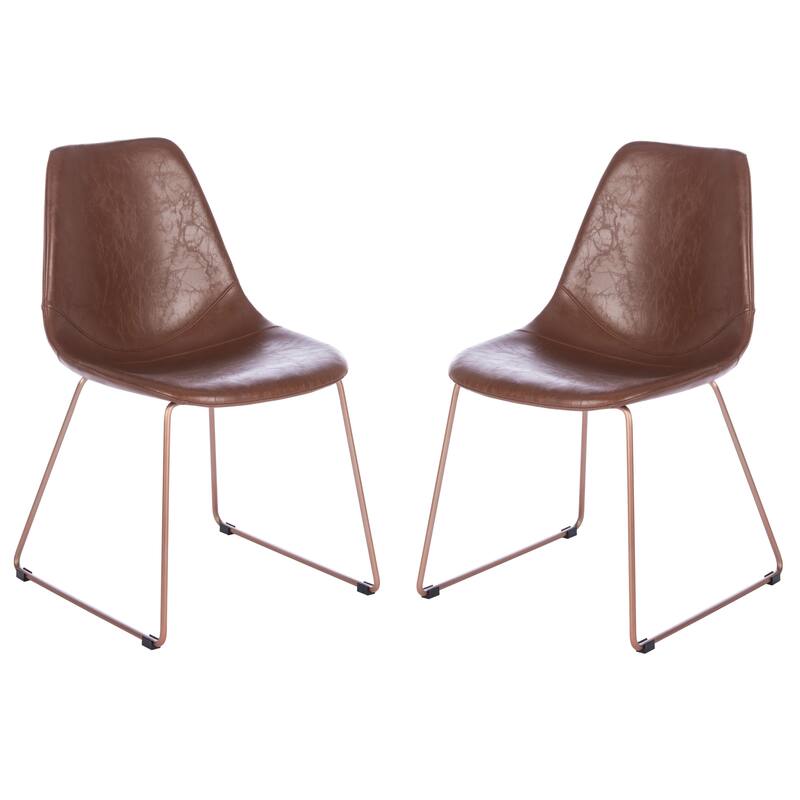 SAFAVIEH Cordia Mid-Century Faux Leather Dining Chair (Set of 2) - 20.3" W x 22" L x 31.5" H - 20.3" W x 22" L x 31.5" H