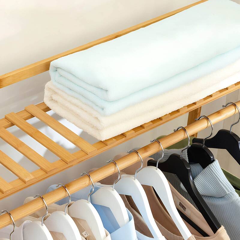 Bamboo Clothing Garment Rack Free Standing Clothes Coat Hanger