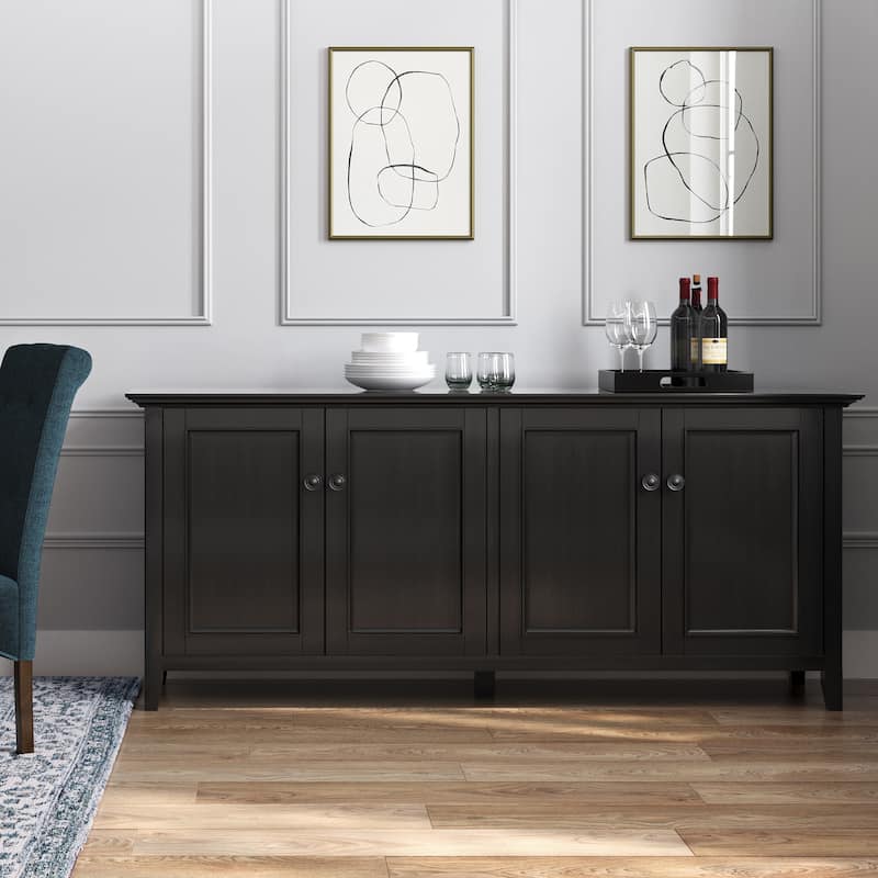 WYNDENHALL Halifax SOLID WOOD 66" Wide Transitional Wide 4Door Storage Cabinet in Hickory Brown - 18"d x 66" w x 34"h - Hickory Brown