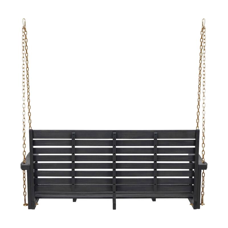 Mania Porch Swing Bench with Hanging Chain, Slatted Gray Acacia Wood