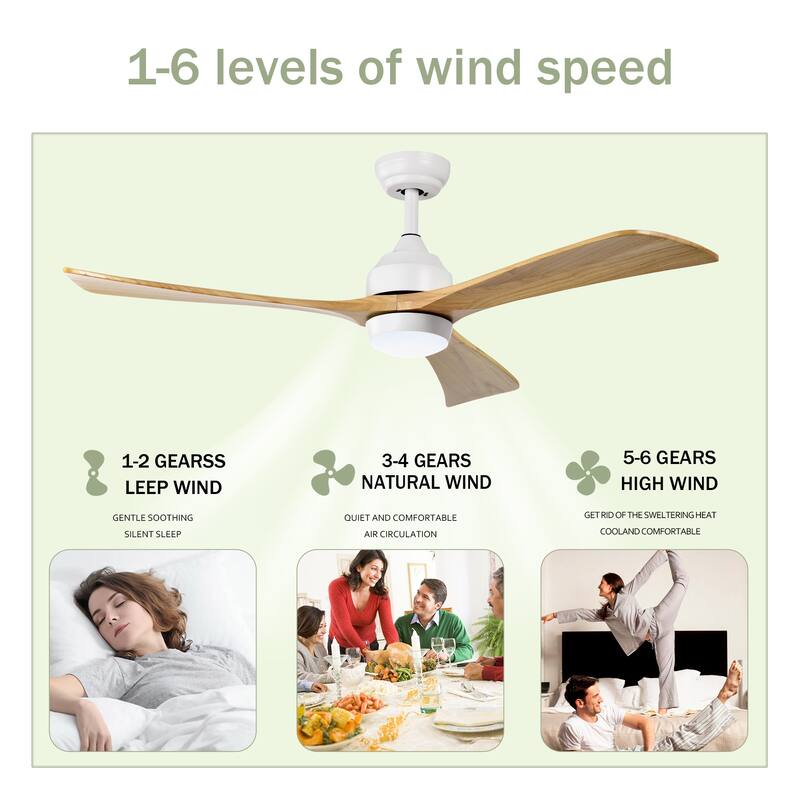 52" Ceiling Fan with Lights Remote Control,Quiet DC Motor 6 Speed Levels,Reversible Blades, for Patio Living Room, Bedroom