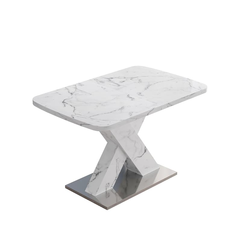 Modern Square Dining Table with Marble Table Top and X-Shape Table Leg
