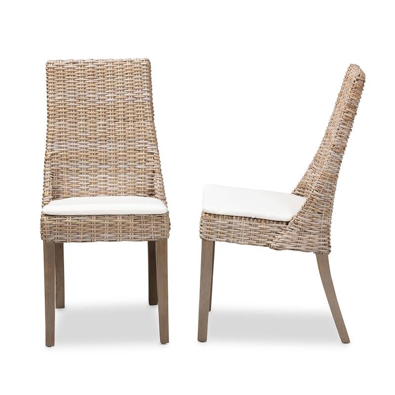 Toby Modern Bohemian Grey Rattan 2-Piece Dining Chair Set