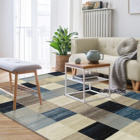 Contemporary Block Tile Indoor Area Rug or Runner by Superior