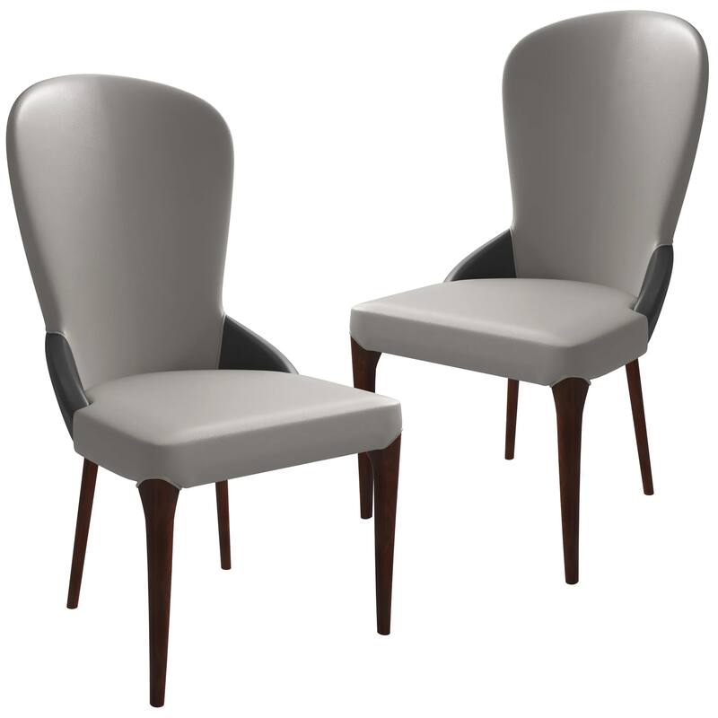 Havana Leather Upholstered Solid Wood Dining Chair Two-Tone Color Design Set of 2 - Grey