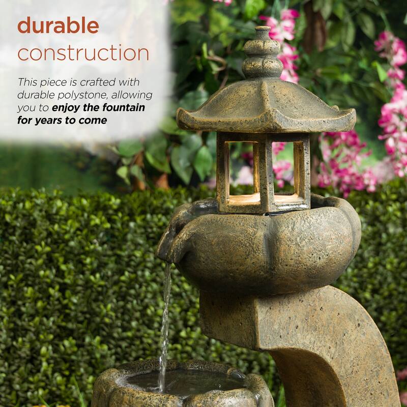 2 Layered Pavilion Polyresin Fountain with LED Lights