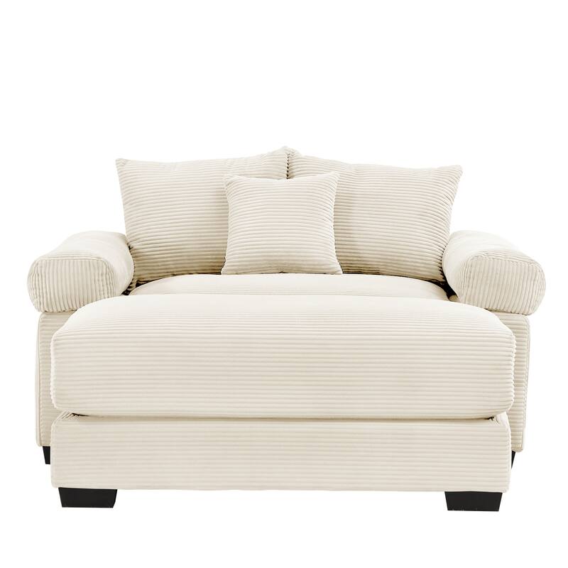 Oversized Accent Armchair with Ottoman, Modern Upholstered Single Sofa Chair, Corduroy Reading Chairs for Bedroom, Living Room