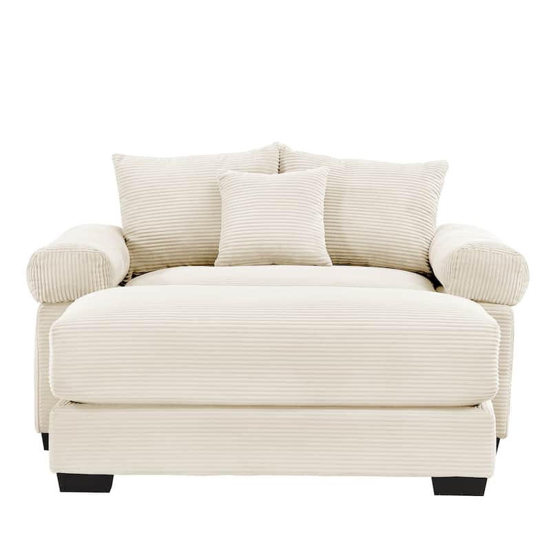Oversized Chaise Lounge Corduroy Chair Indoor Single Sofa with Ottoman for Living Room Bedroom