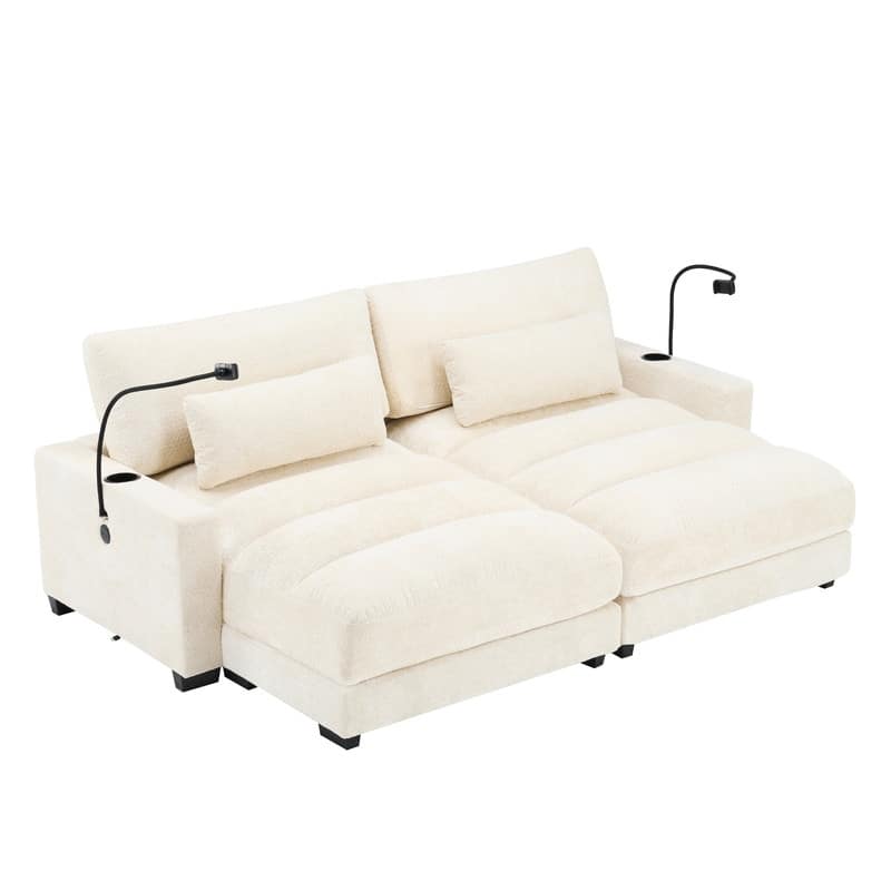 Chaise Lounge Chair Upholstered Modular Sofa with Cup & Phone Holders