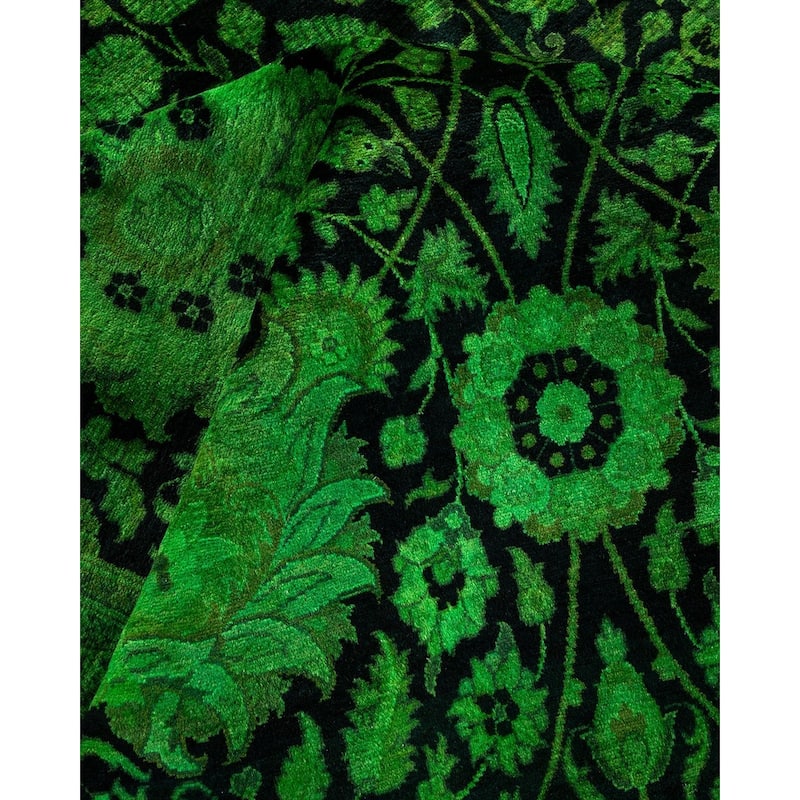 Overton Hand Knotted Wool Vintage Inspired Modern Contemporary Overdyed Green Area Rug - 8' 1" x 10' 6"