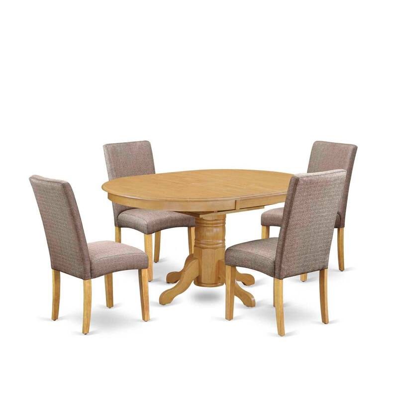 Victorian Dining Set 5Pc Oval Table & 4 Chairs - Dark Khaki Linen Fabric - 42/60" Extendable Table