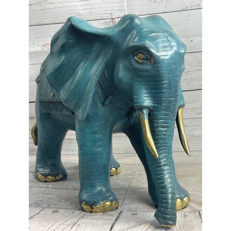 Green Blue Imitative Elephant Bronze Sculpture Statue Figure Figurine Signed Original Art