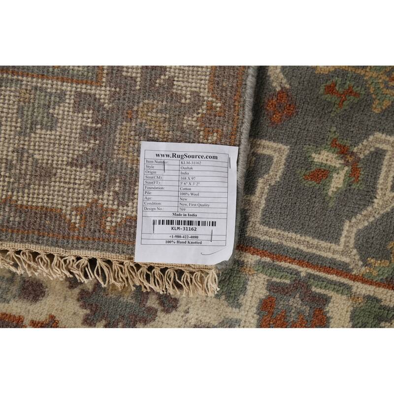 Gray Oushak Indian Accent Rug Hand-Knotted Transitional Wool Carpet - 3'2"x 5'6"