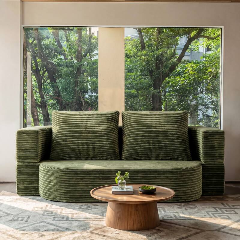 78.74" Corduroy 2-in-1 Convertible Sofa, No Assembly Required