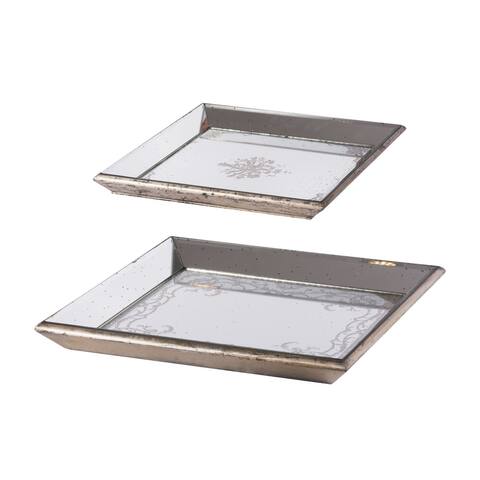 Set of 2 Square Serving Trays, Decorative, Vintage Mirrored, Champagne