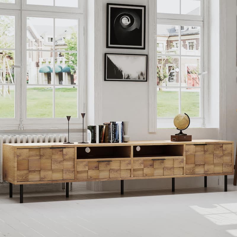 Mid Century Tv Stand With 2 Drawers,Media Console Table For Tvs Up To 85'',Entertainment Center With Storage