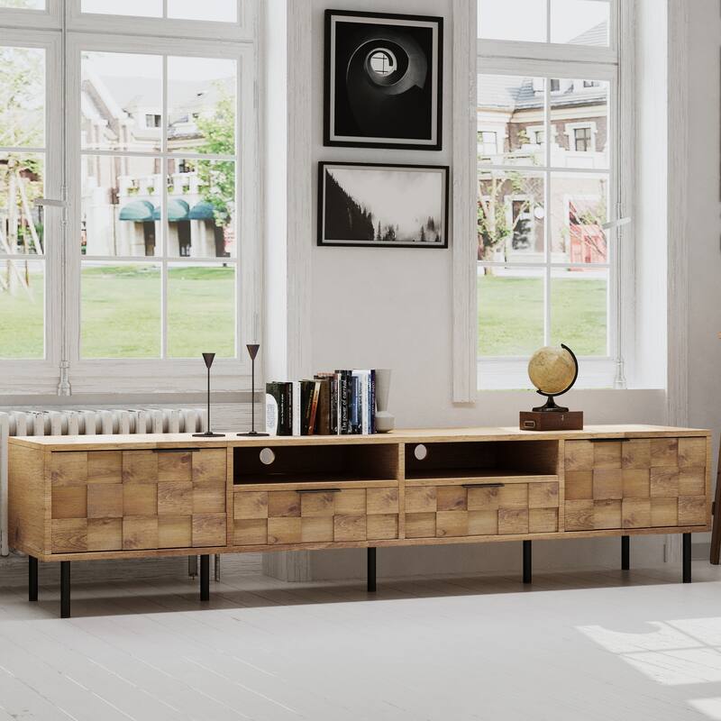 Wood TV Stand with Cabinets and Open Storage, Media Console Table, Entertainment Center with 2 Drawers