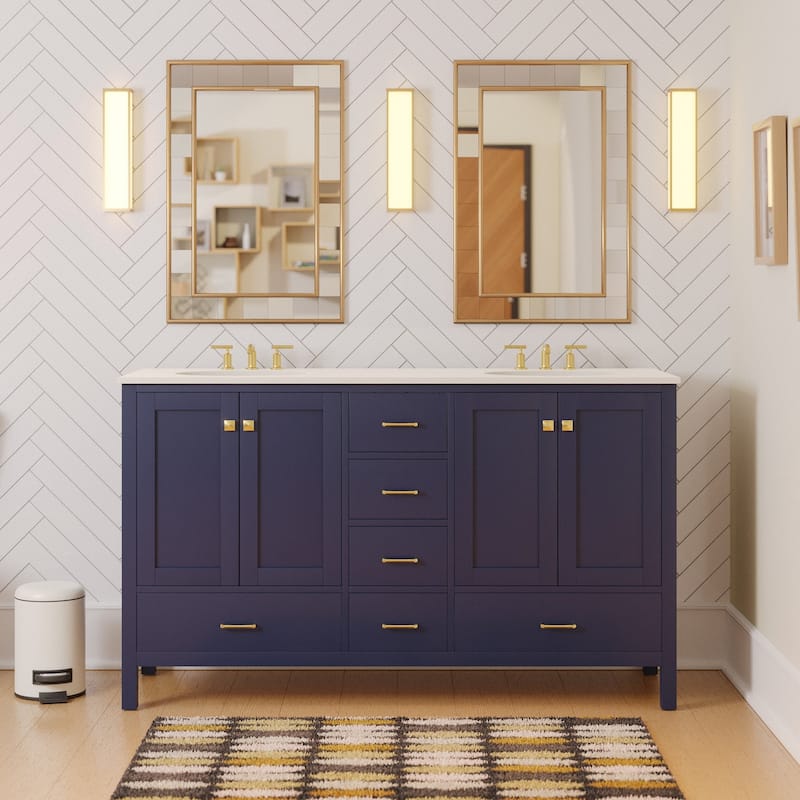 KitchenBathCollection Horizon 60" Double Bathroom Vanity with Engineered White Top - Royal Blue