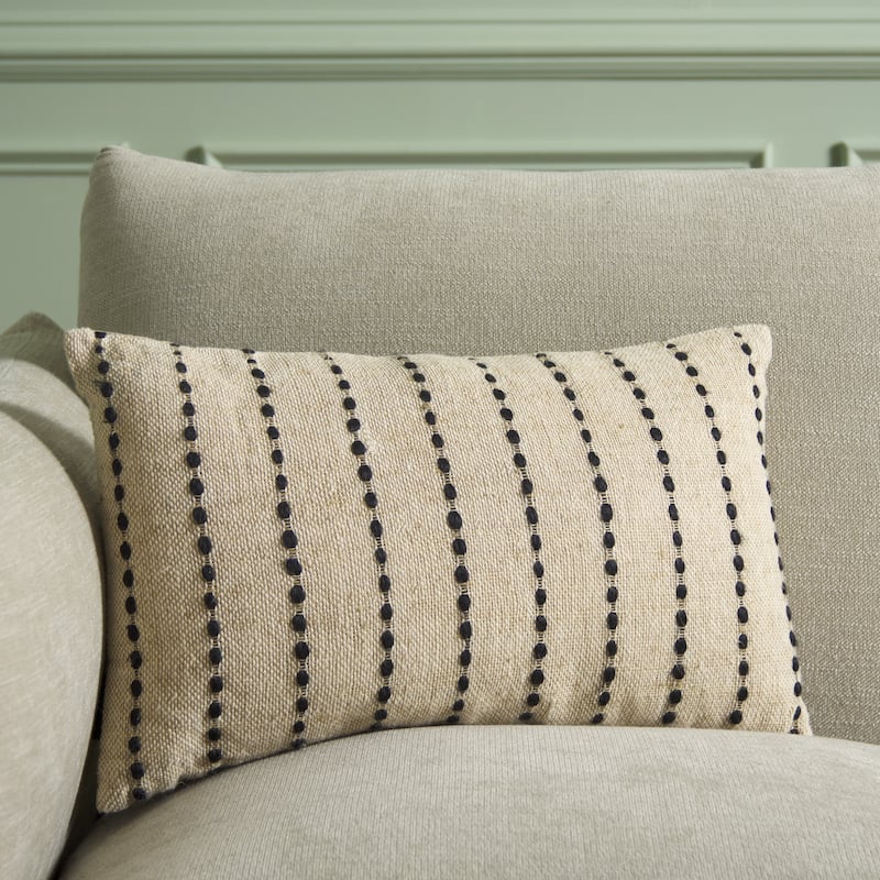 SAFAVIEH Home Joi 12 x 20-inch Natural/Black Cotton Lumbar Pillow