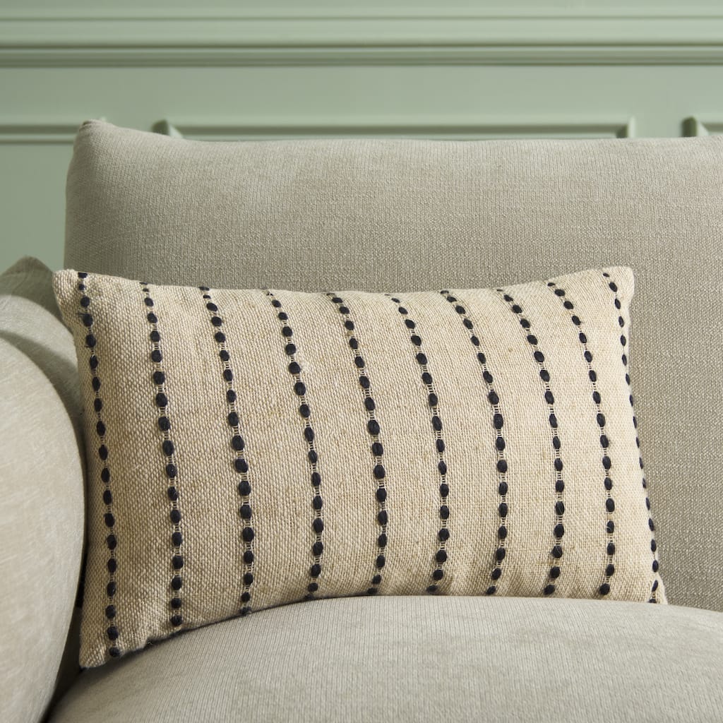 SAFAVIEH Home Joi 12 x 20-inch Natural/Black Cotton Lumbar Pillow