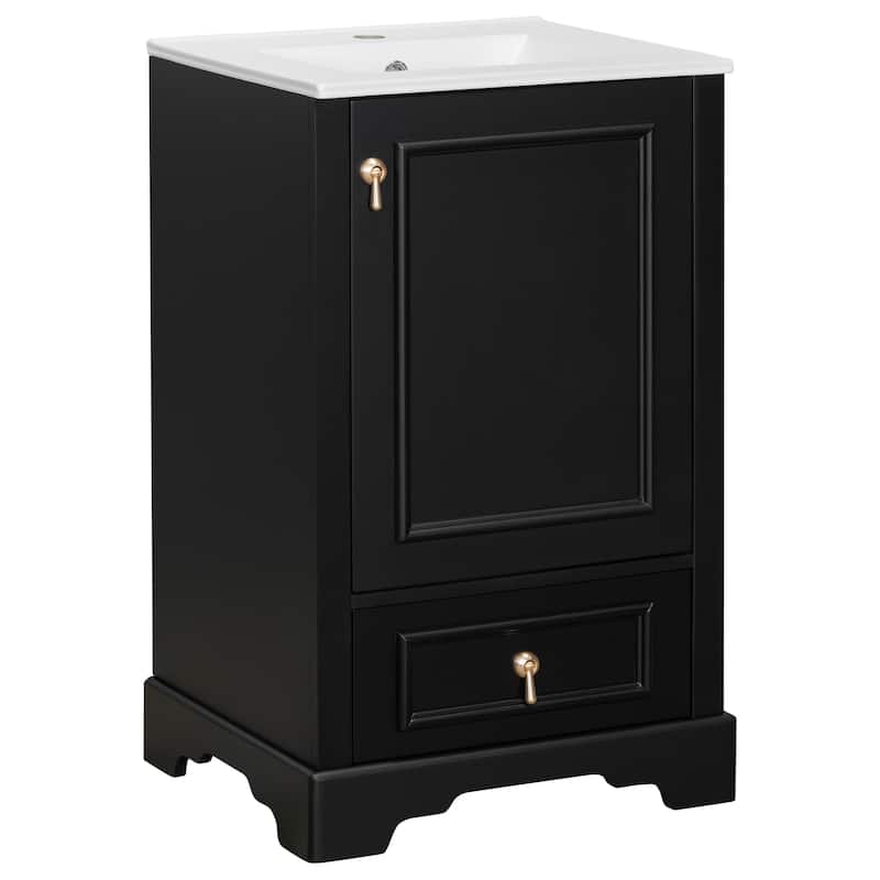 20 Inch Bathroom Vanity With Ceramic Sink, Soft Close Door, Adjustable U-Shaped Shelf, Compartment Drawer And Door Storage Rack